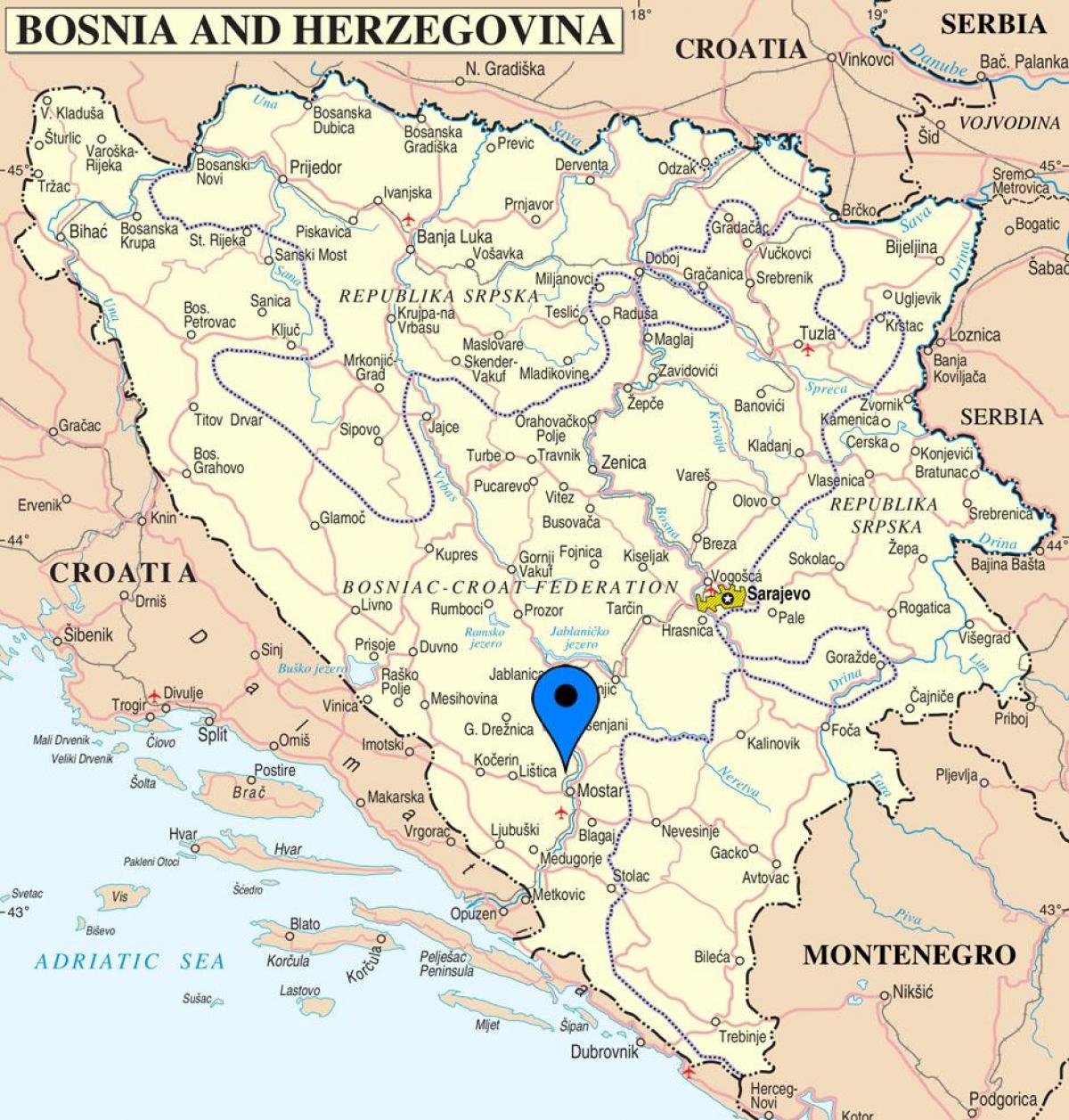 карта мостар, Босна и Херцеговина
